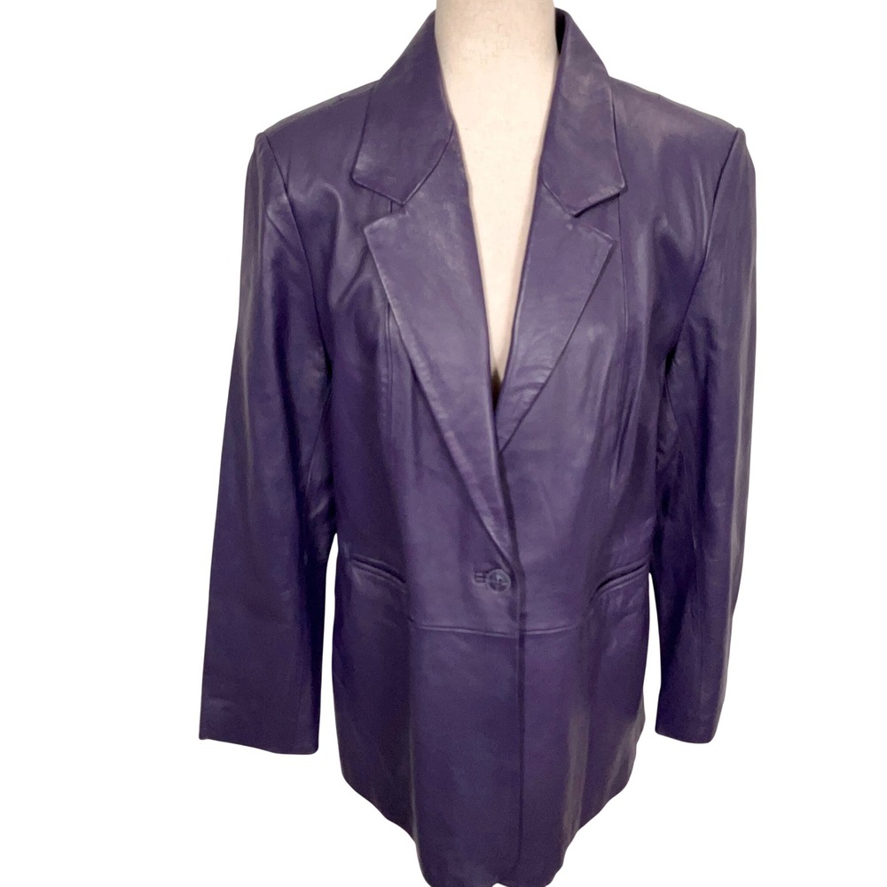 Denim & Co‎ Blazer Womens Large Purple Soft Leather Y2K Single Button Jacket NWT
